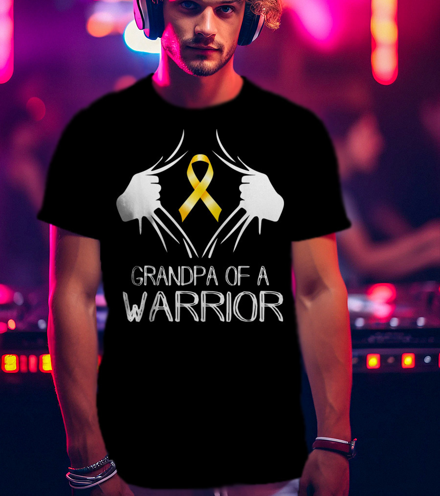 Grandpa Of A Warrior Childhood Cancer Gold T-Shirt