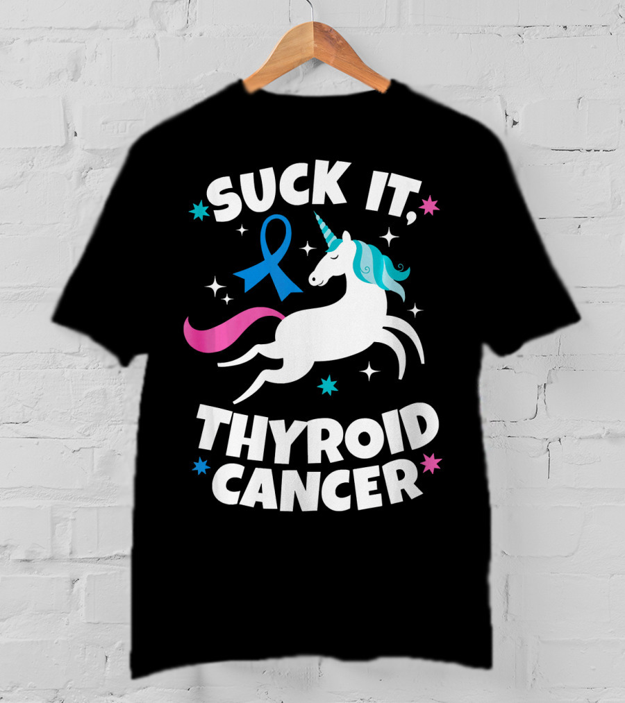 Suck It Thyroid Cancer Unicorn Blue T-Shirt