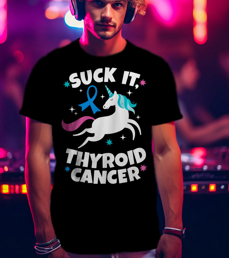 Suck It Thyroid Cancer Unicorn Blue T-Shirt