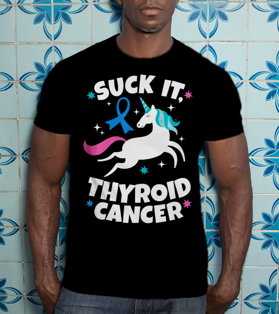 Suck It Thyroid Cancer Unicorn Blue T-Shirt