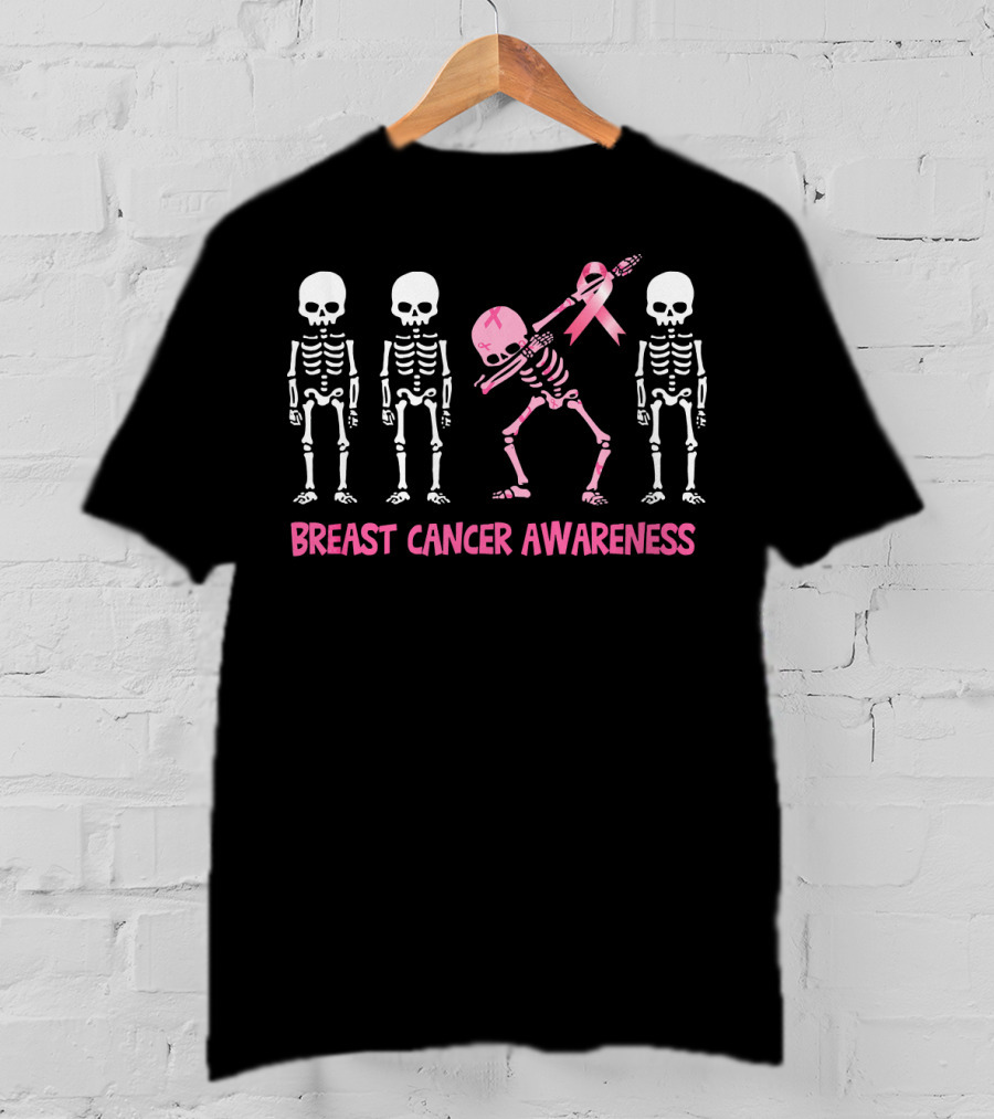 Dabbing Skeleton Pink Ribbon Breast Cancer Awareness T-Shirt