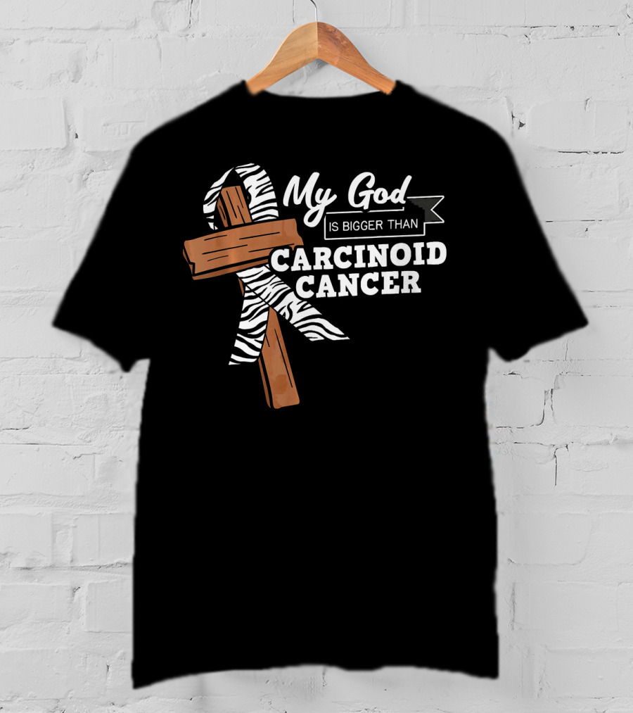 My God Is Bigger Than Carcinoid Cancer Ribbon Cross T-Shirt