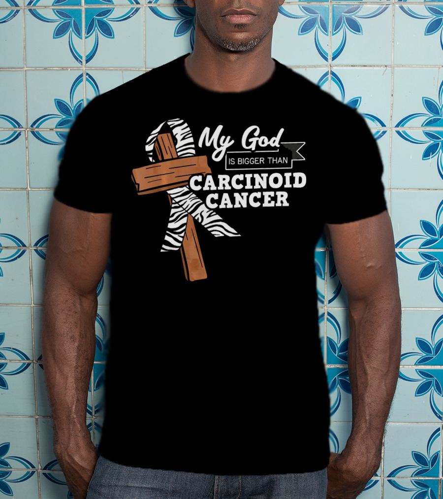 My God Is Bigger Than Carcinoid Cancer Ribbon Cross T-Shirt