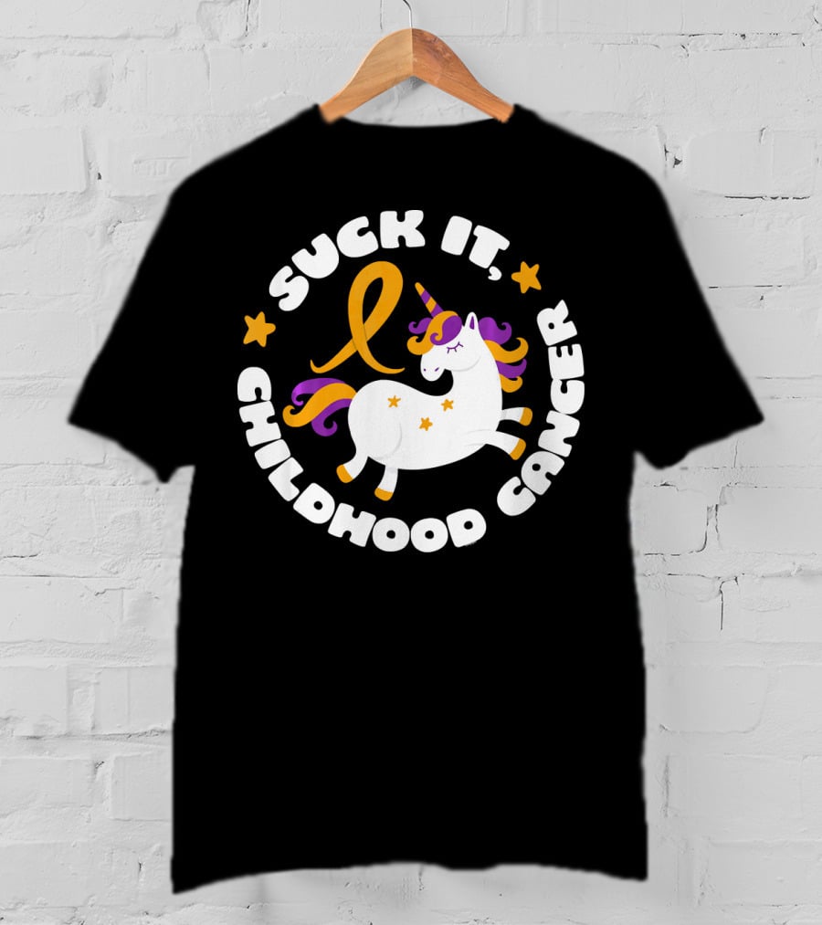 Suck It Childhood Cancer Unicorn Ribbon Fighter T-Shirt