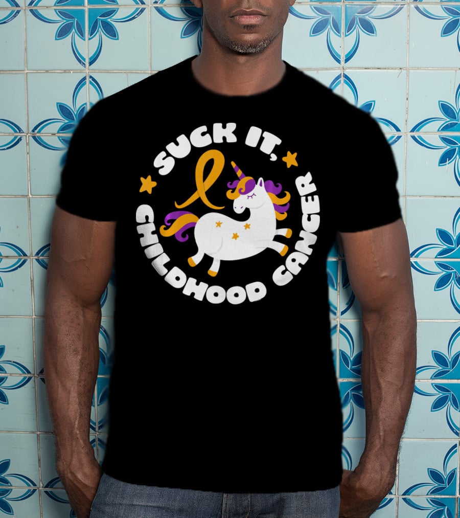 Suck It Childhood Cancer Unicorn Ribbon Fighter T-Shirt