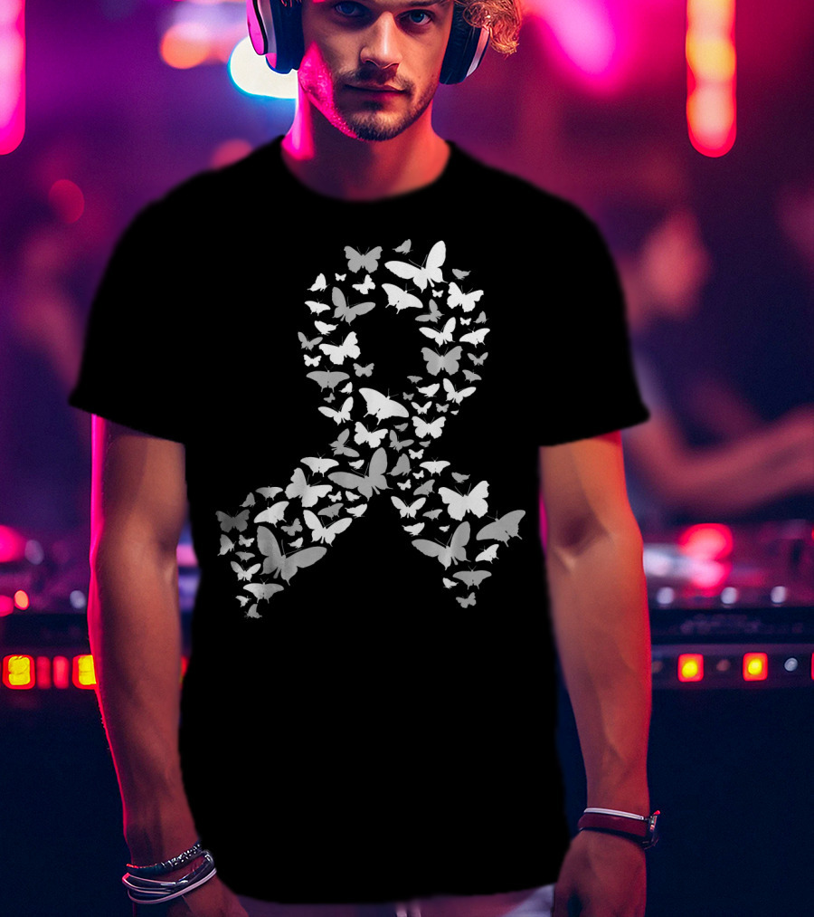 Brain Cancer Awareness Butterfly Ribbon T-Shirt
