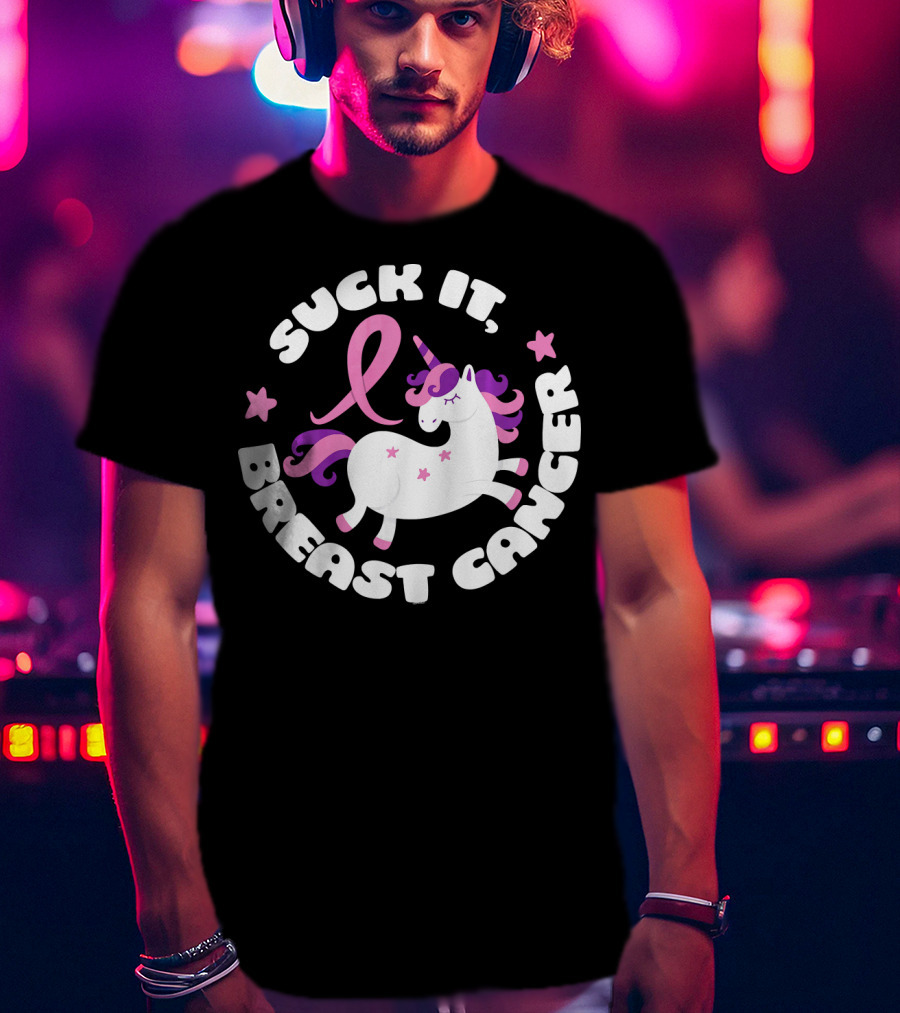 Suck It Breast Cancer Unicorn Pink T-Shirt
