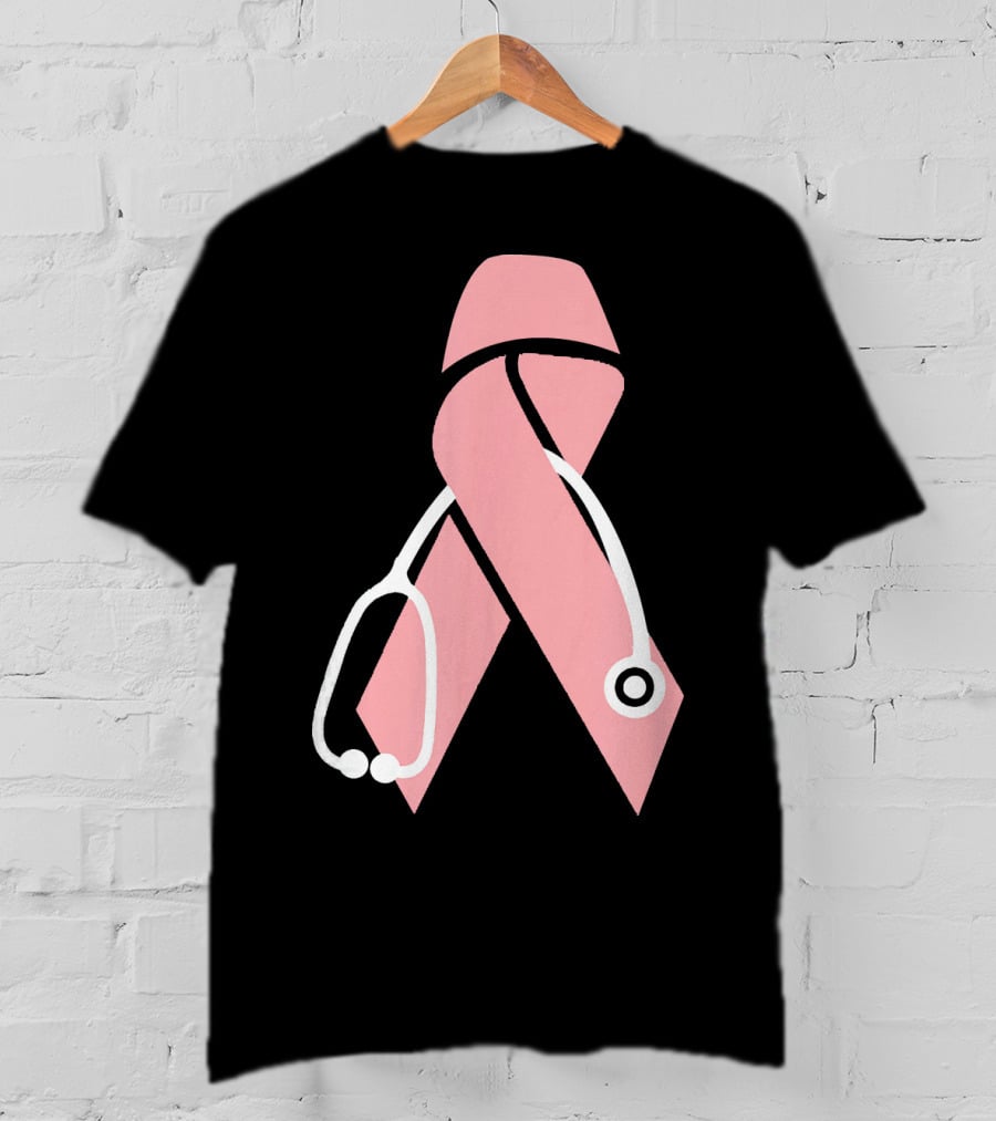 Nurse Doctor Family Friend Brea Pink Ribbon Stethoscope T-Shirt