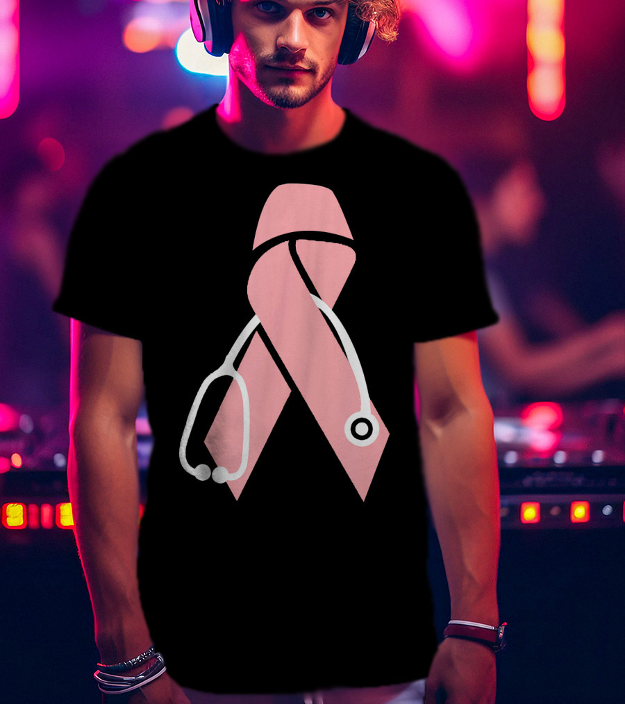 Nurse Doctor Family Friend Brea Pink Ribbon Stethoscope T-Shirt