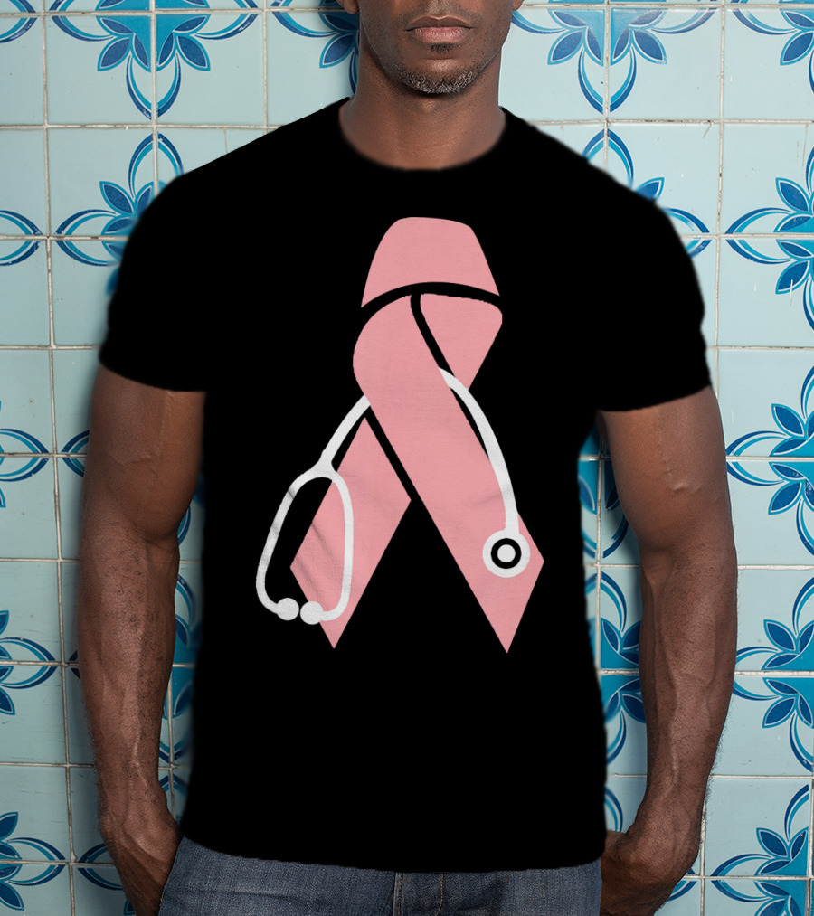 Nurse Doctor Family Friend Brea Pink Ribbon Stethoscope T-Shirt