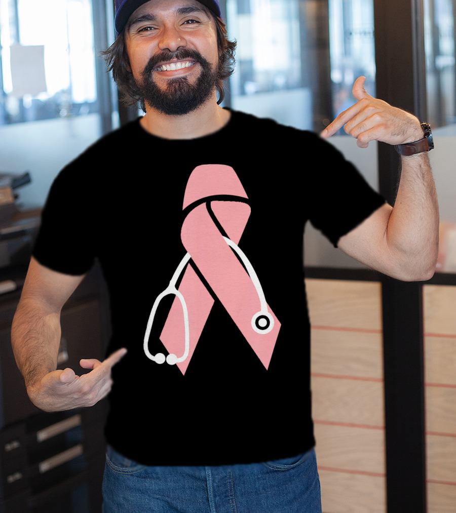 Nurse Doctor Family Friend Brea Pink Ribbon Stethoscope T-Shirt