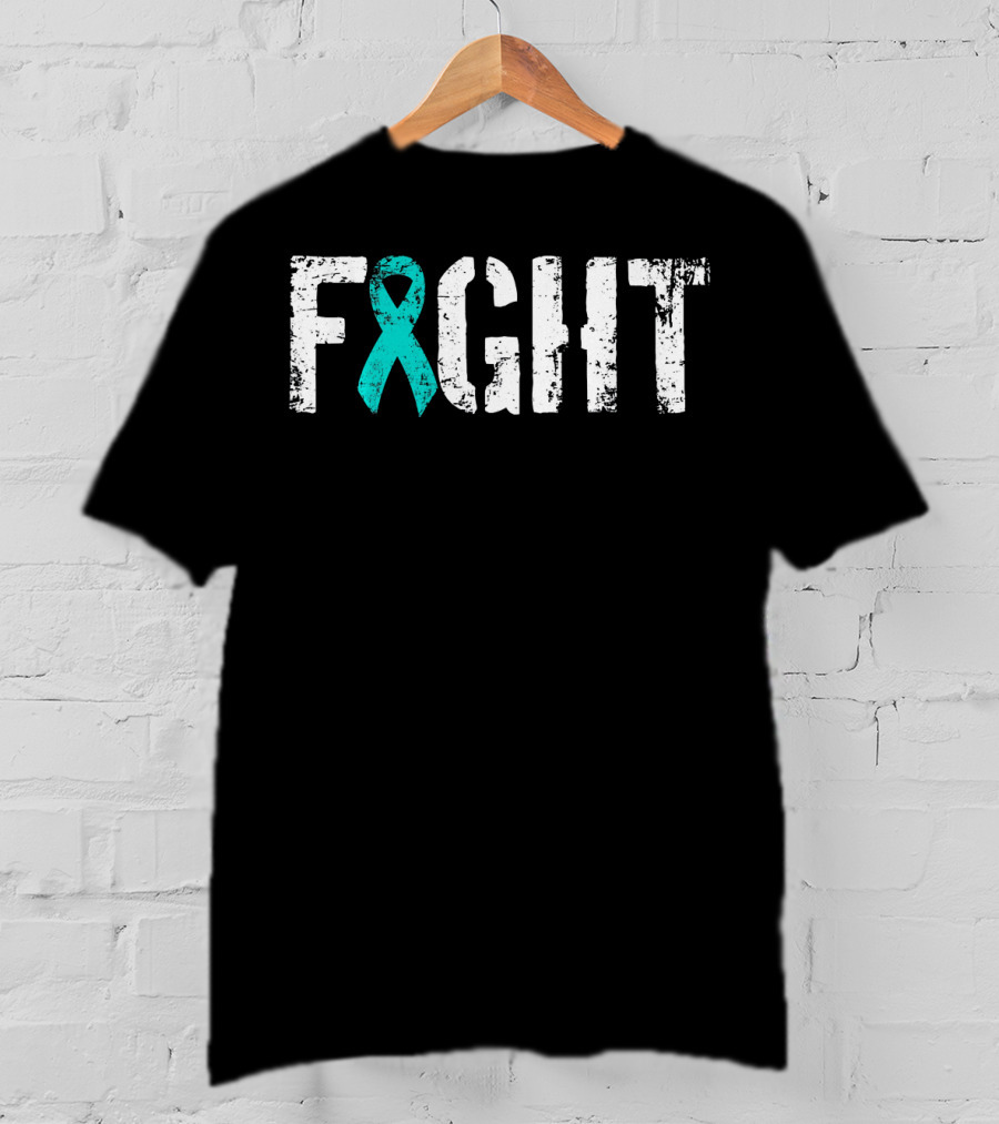 Fight Ovarian Cancer Teal Ribbon Combat T-Shirt