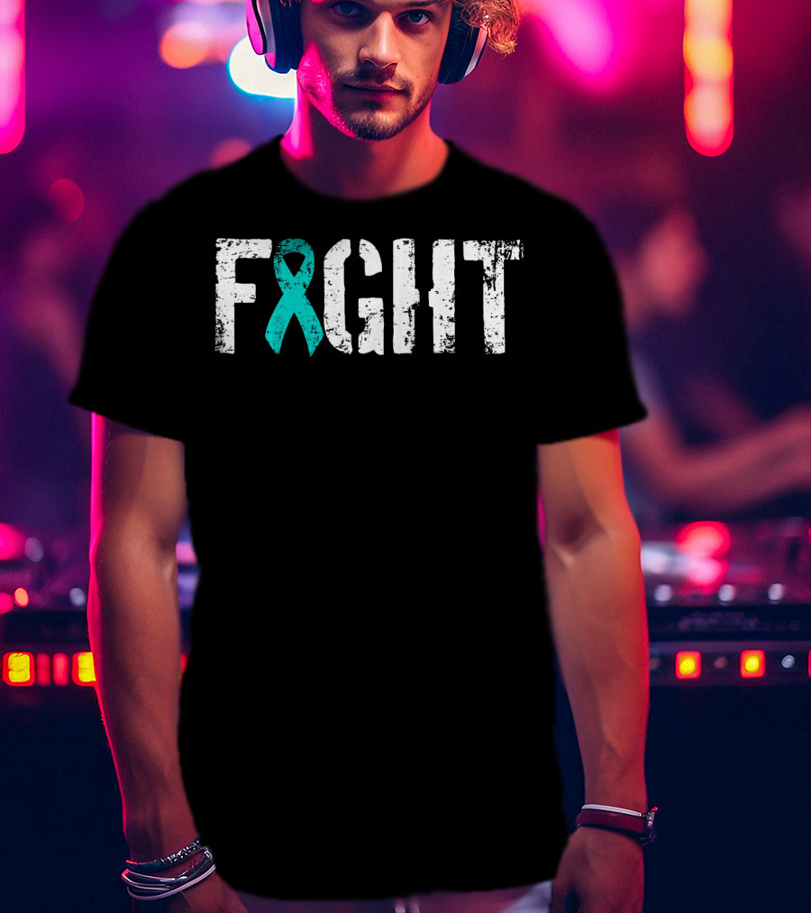 Fight Ovarian Cancer Teal Ribbon Combat T-Shirt