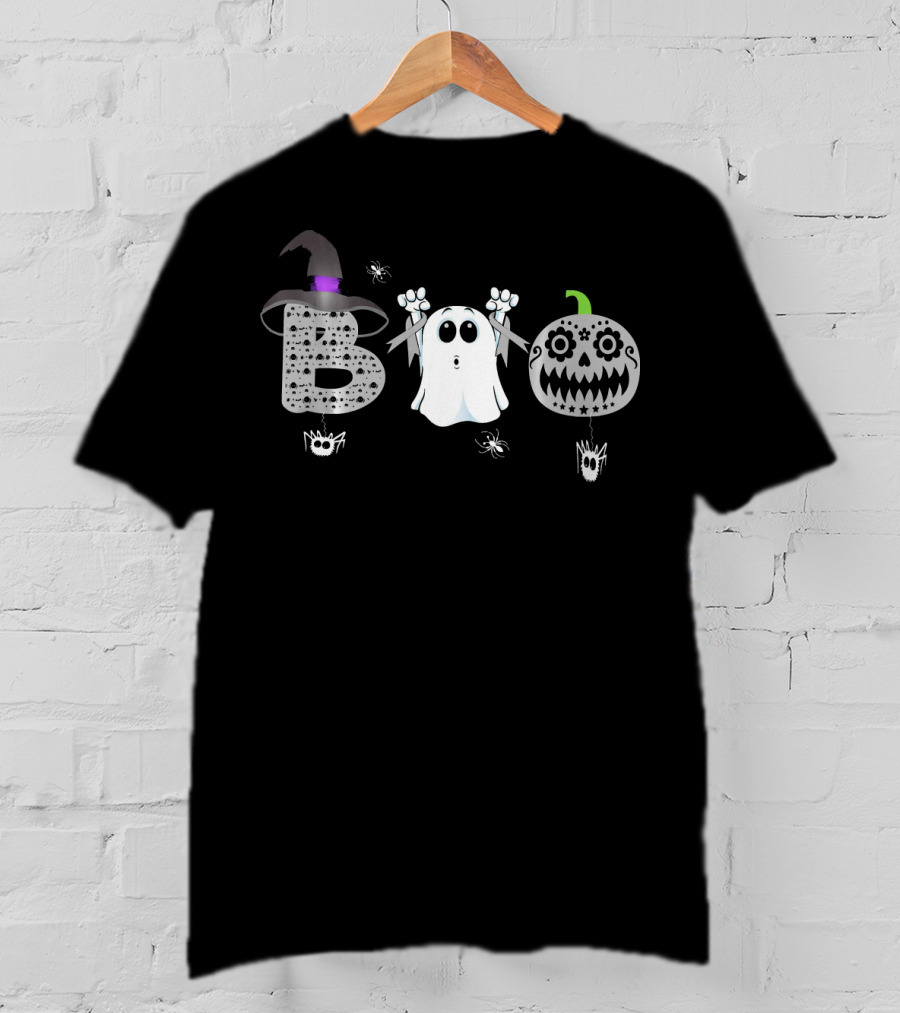 Boo Ghost Witch Hat Sugar Skull Brain Cancer Awareness T-Shirt
