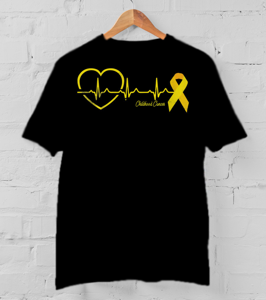 Childhood Cancer Awareness Heartbeat Yellow T-Shirt