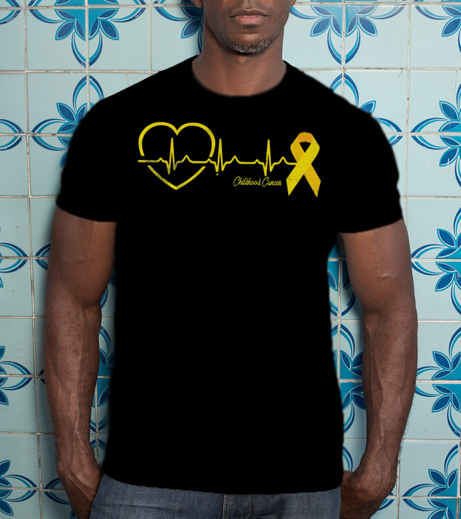 Childhood Cancer Awareness Heartbeat Yellow T-Shirt
