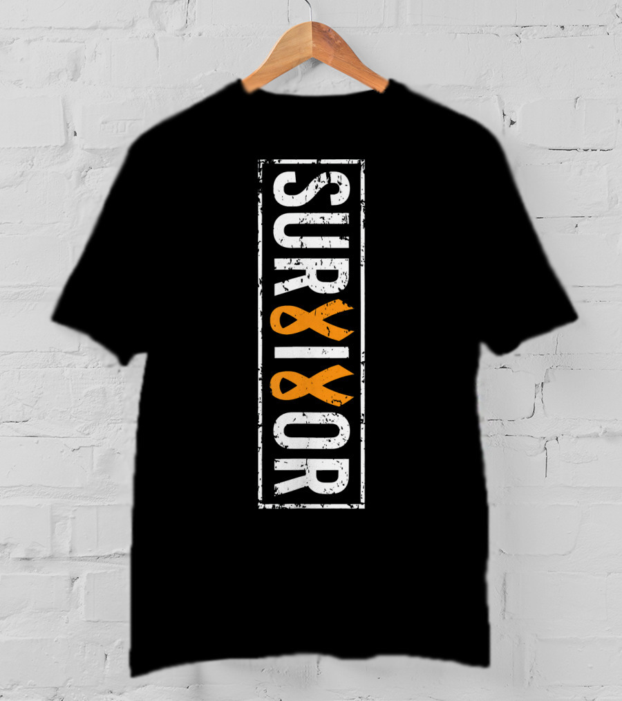 Leukemia Survivor Vertical Orange Ribbon Cancer T-Shirt