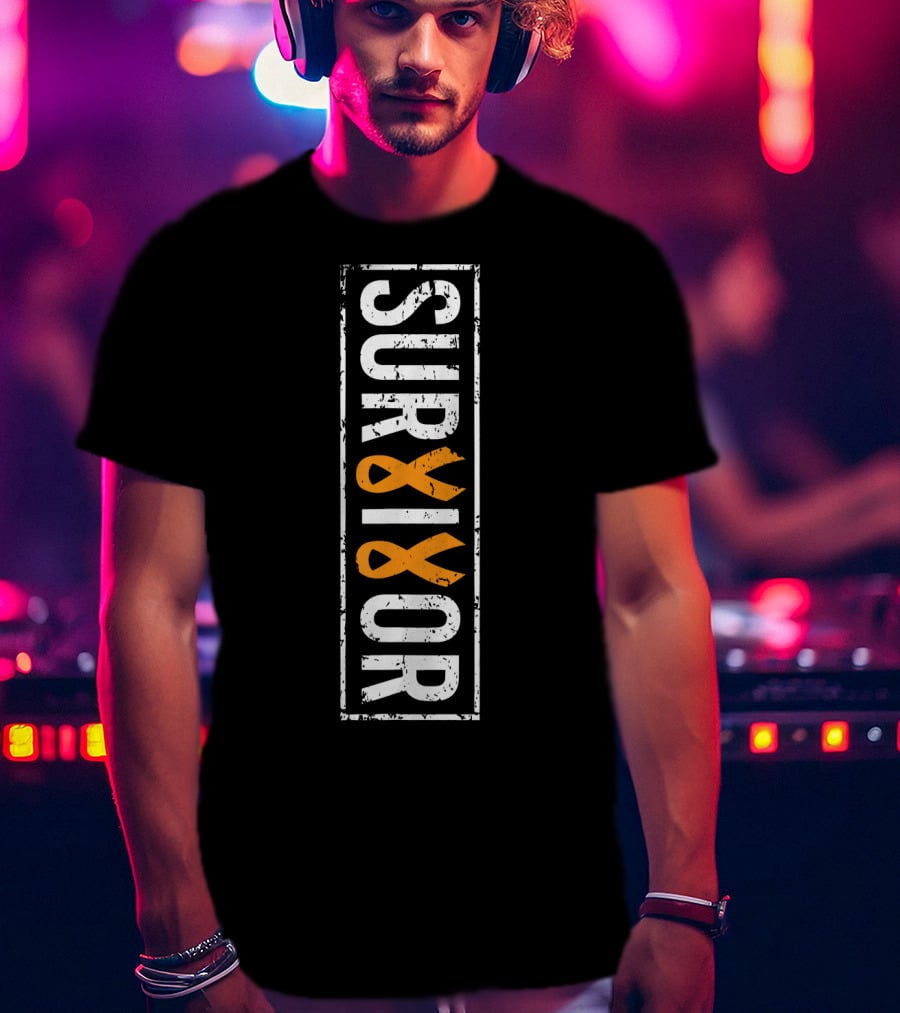 Leukemia Survivor Vertical Orange Ribbon Cancer T-Shirt