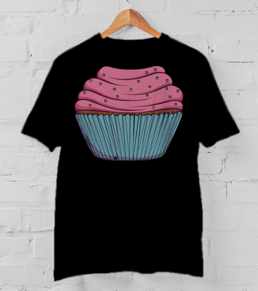 Cupcake Pink Swirled Icing Blue Wrapper T-Shirt