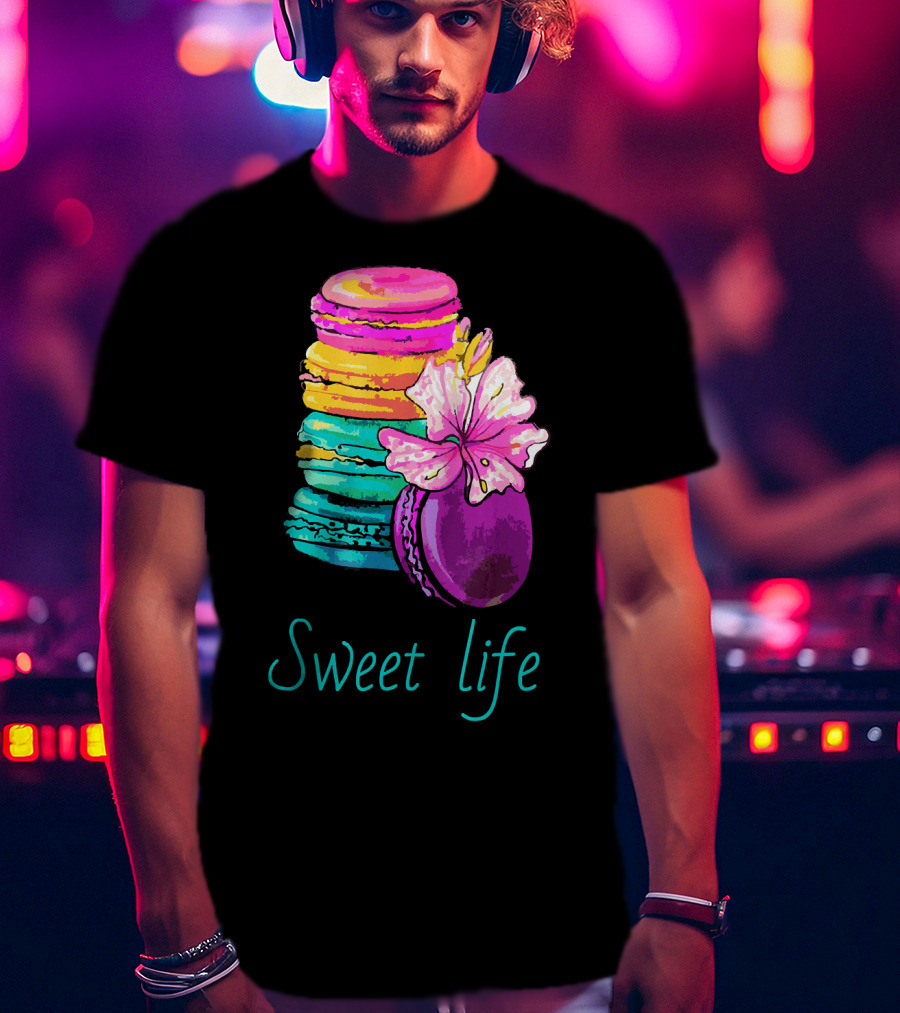 Sweet Life Colorful Macarons With Flower T-Shirt