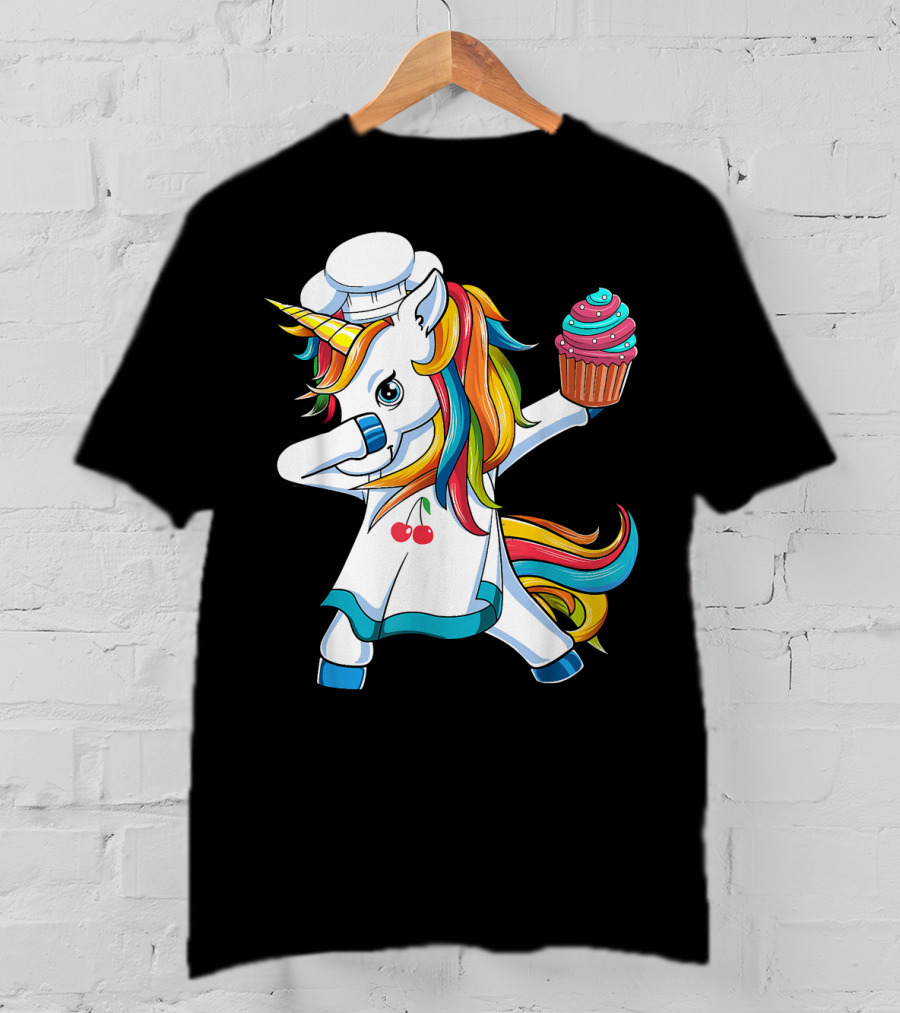 Dabbing Unicorn Rainbow Chef With Cupcake T-Shirt