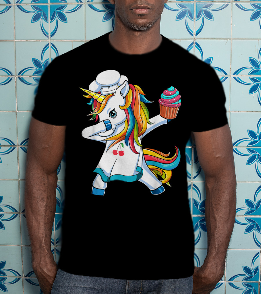 Dabbing Unicorn Rainbow Chef With Cupcake T-Shirt
