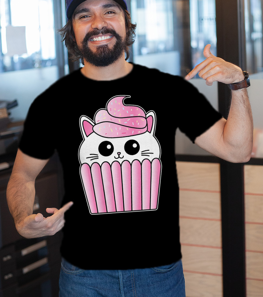 Kawaii Cat Cupcake Muffin In Pink Sweet Delight T-Shirt