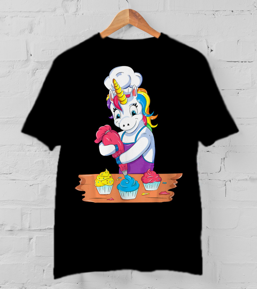 Unicorn Baking Colorful Cupcake Creations Chef T-Shirt