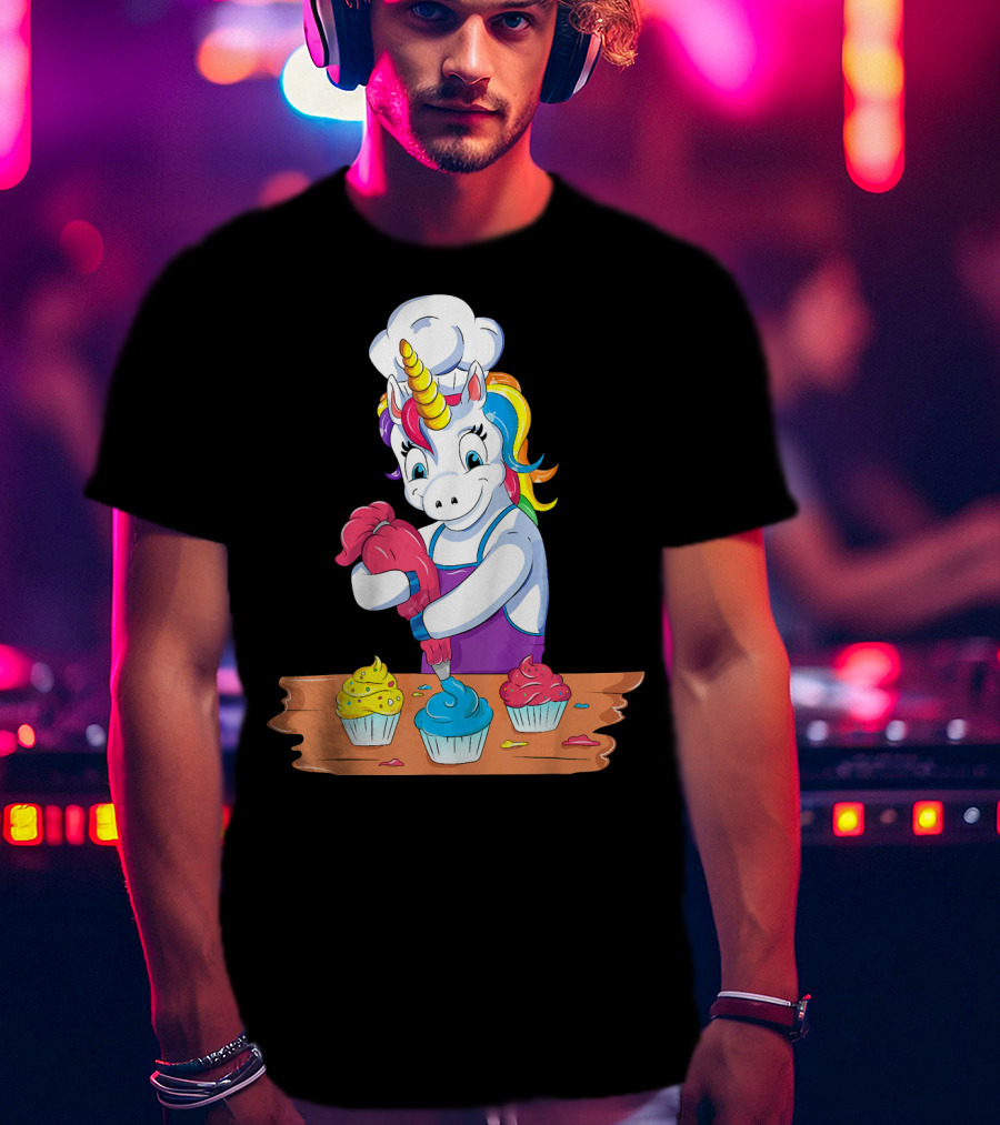 Unicorn Baking Colorful Cupcake Creations Chef T-Shirt