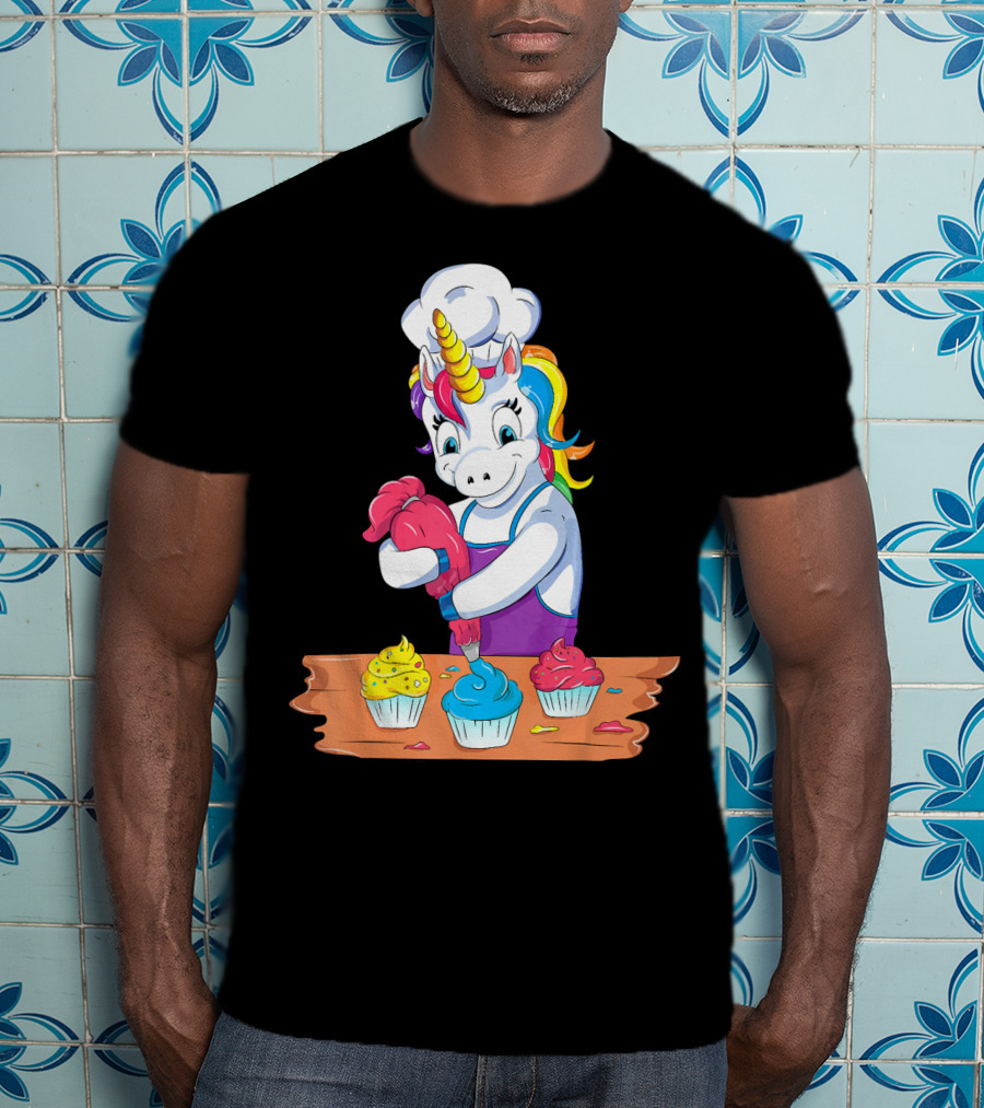 Unicorn Baking Colorful Cupcake Creations Chef T-Shirt