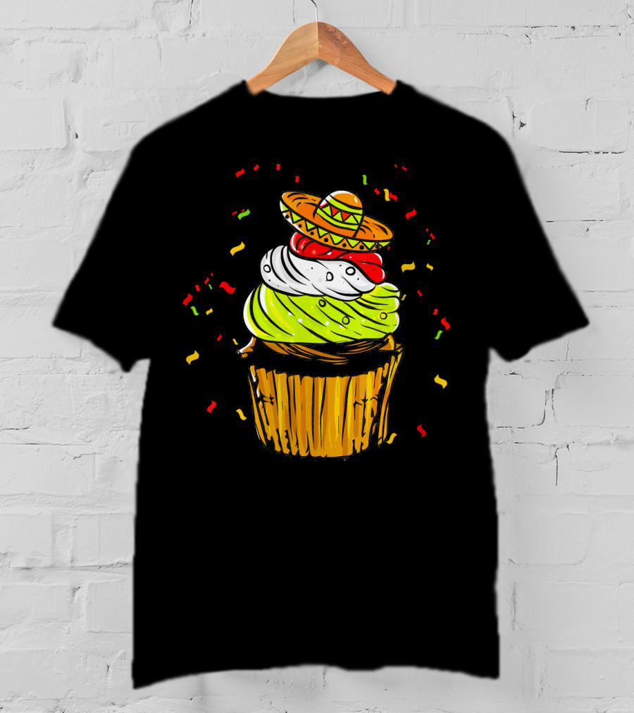 Cinco De Mayo Fiesta Cupcake With Sombrero And Confetti T-Shirt