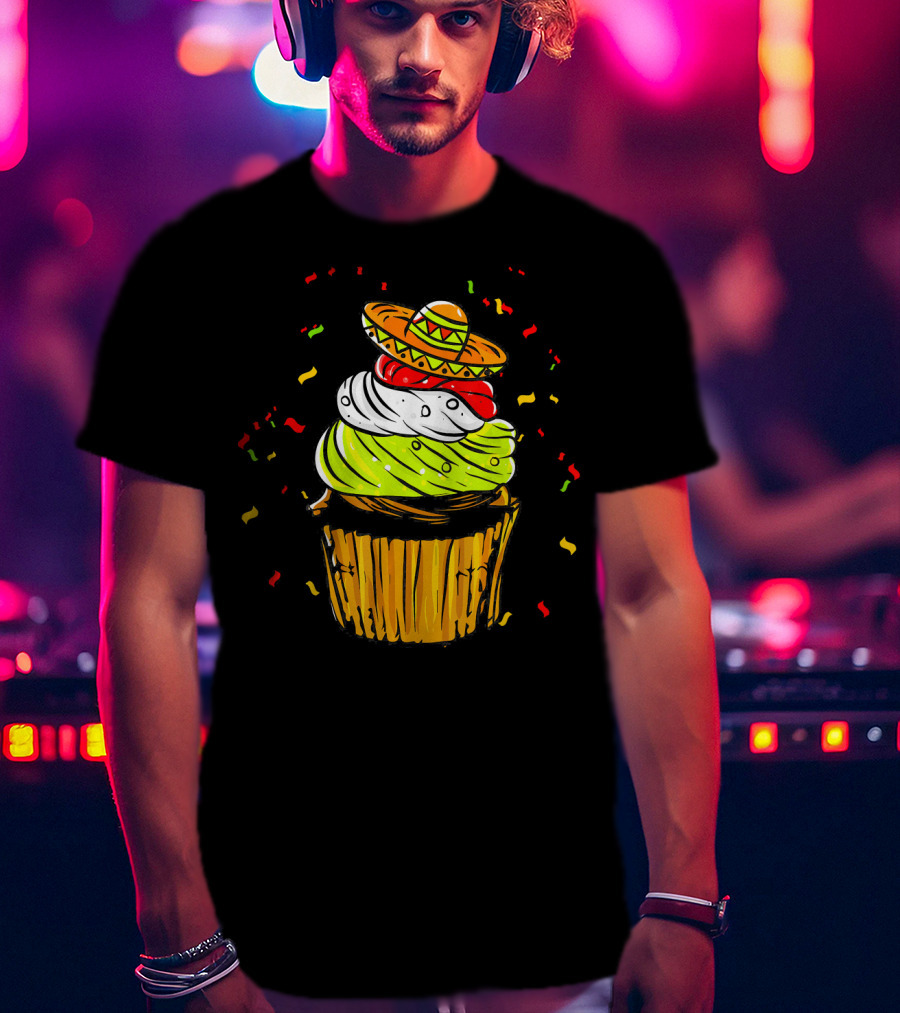 Cinco De Mayo Fiesta Cupcake With Sombrero And Confetti T-Shirt