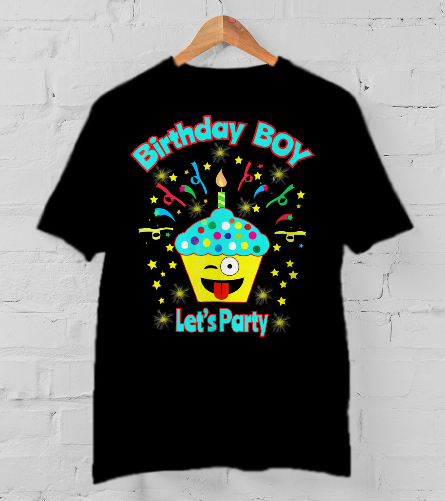 Birthday Boy Let's Party Emoji Cupcake T-Shirt