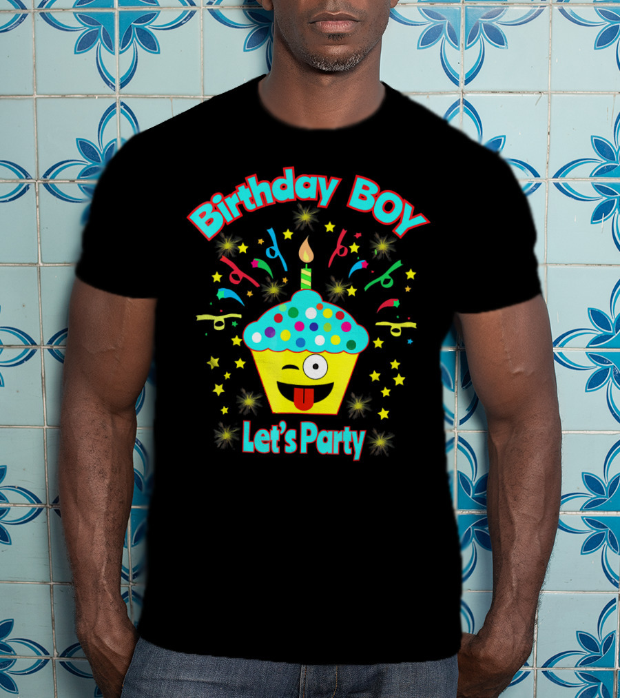 Birthday Boy Let's Party Emoji Cupcake T-Shirt