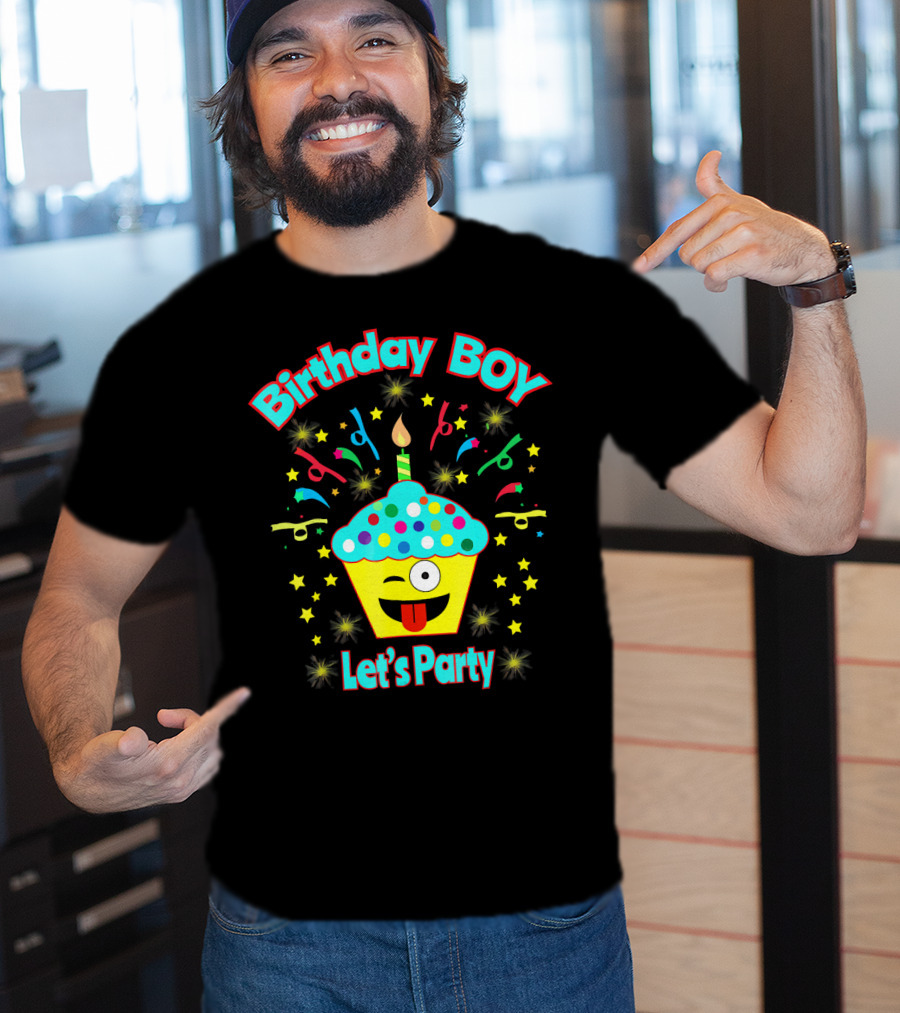 Birthday Boy Let's Party Emoji Cupcake T-Shirt