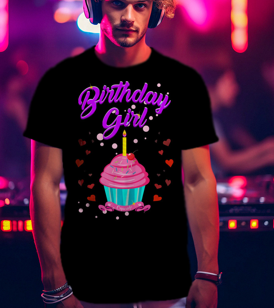 Birthday Girl Cupcake With Heart And Candle T-Shirt