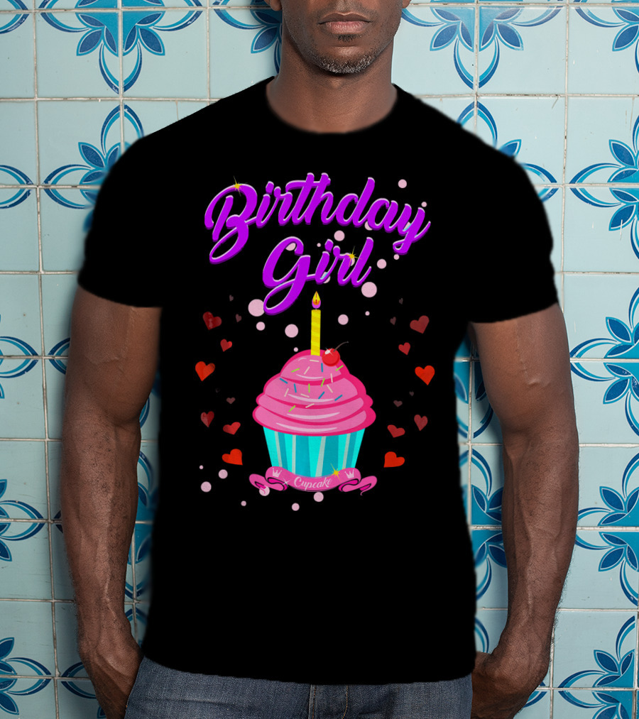 Birthday Girl Cupcake With Heart And Candle T-Shirt
