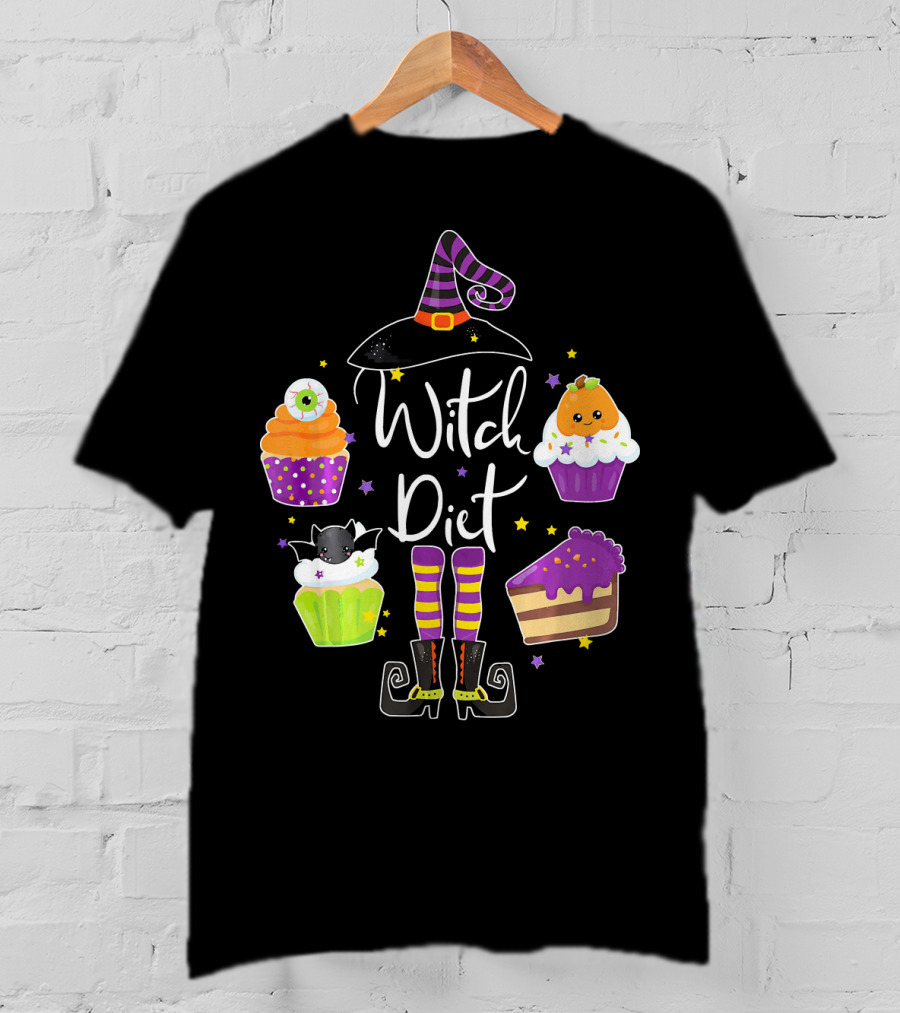 Witch Diet Funny Halloween Pumpkin Cupcake Treats With Witch Hat And Boots T-Shirt