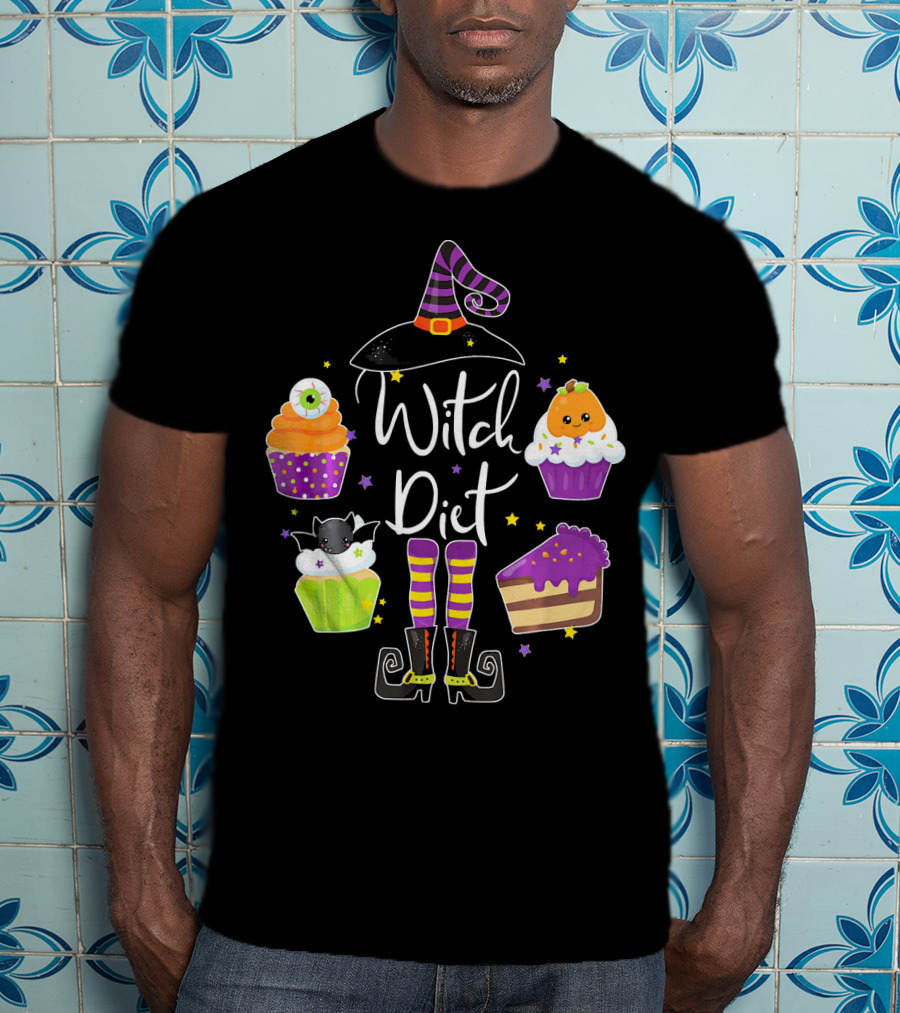 Witch Diet Funny Halloween Pumpkin Cupcake Treats With Witch Hat And Boots T-Shirt
