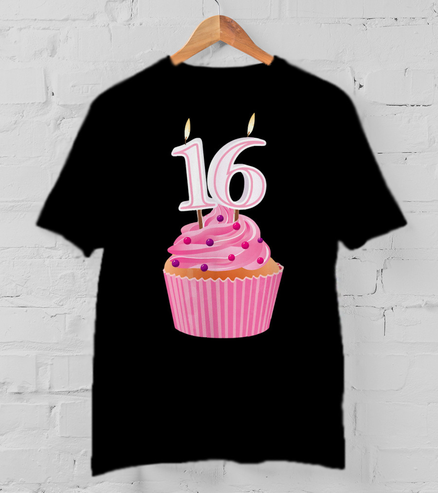Sweet 16 Birthday Pink Cupcake With Number Candle T-Shirt