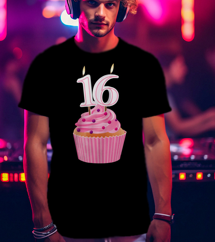 Sweet 16 Birthday Pink Cupcake With Number Candle T-Shirt