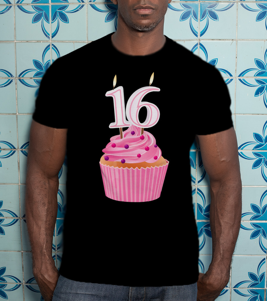 Sweet 16 Birthday Pink Cupcake With Number Candle T-Shirt