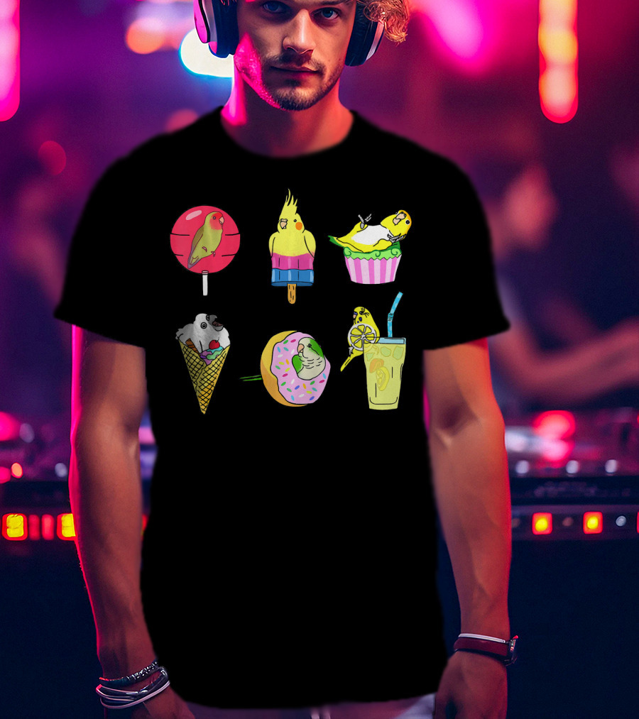 Sweet Ice Cream Lollipop Lemonade Donut Cup Parrot Treats T-Shirt