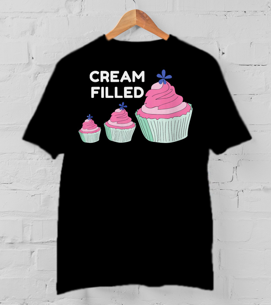 CREAM FILLED Cupcake Lover Trio With Pink Frosting And Blue Flower T-Shirt
