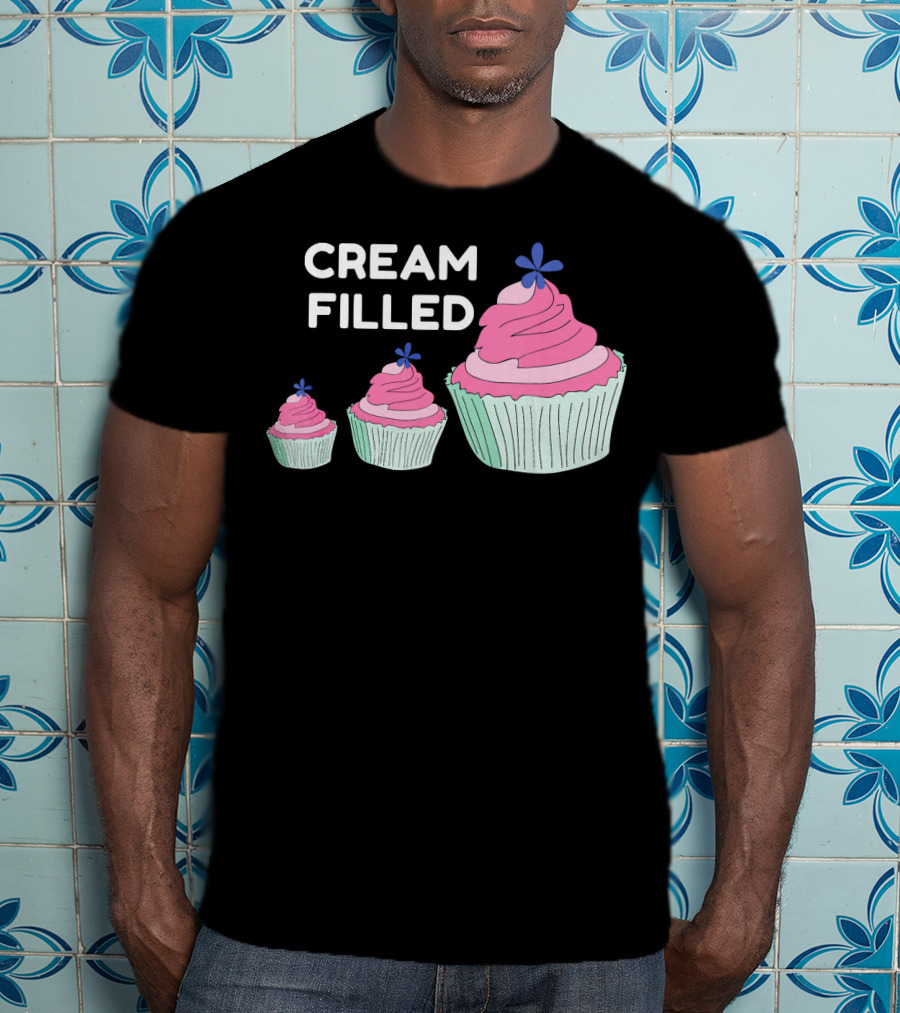 CREAM FILLED Cupcake Lover Trio With Pink Frosting And Blue Flower T-Shirt