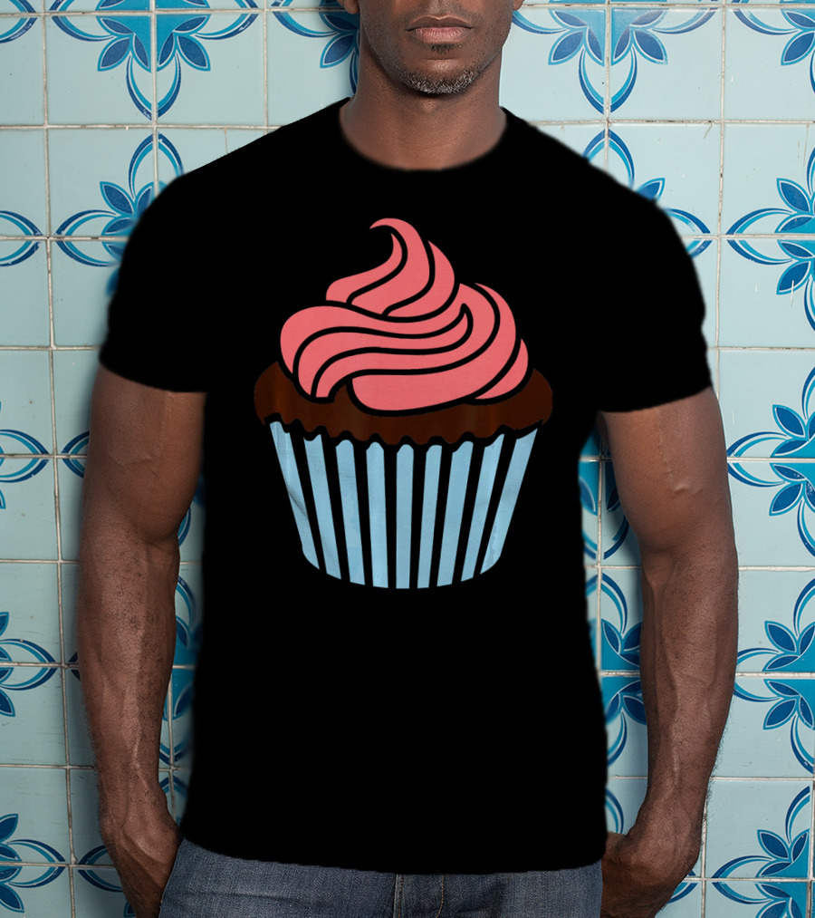 Cupcake With Pink Frosting And Striped Wrapper T-Shirt