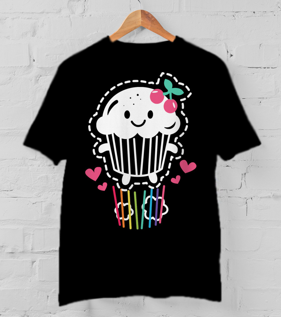 Cupcake Cute Kawaii Rainbow Team Cherry Hearts Rainbow Jump T-Shirt