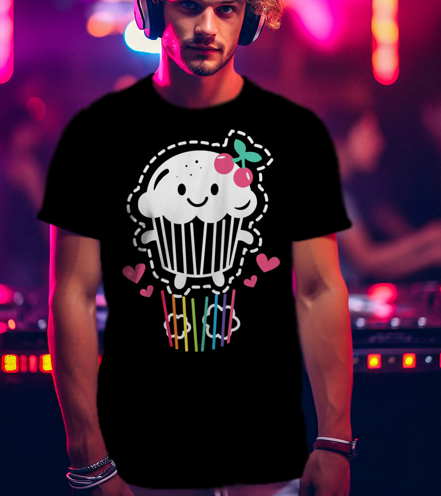 Cupcake Cute Kawaii Rainbow Team Cherry Hearts Rainbow Jump T-Shirt