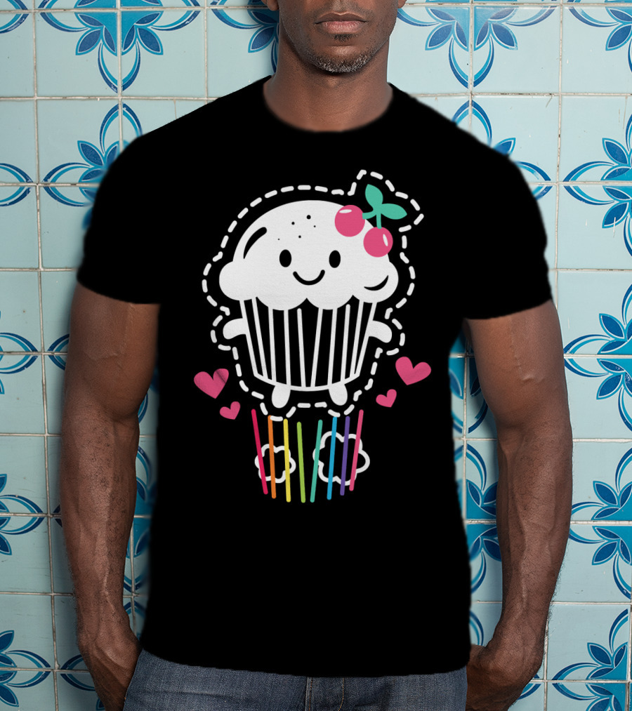 Cupcake Cute Kawaii Rainbow Team Cherry Hearts Rainbow Jump T-Shirt