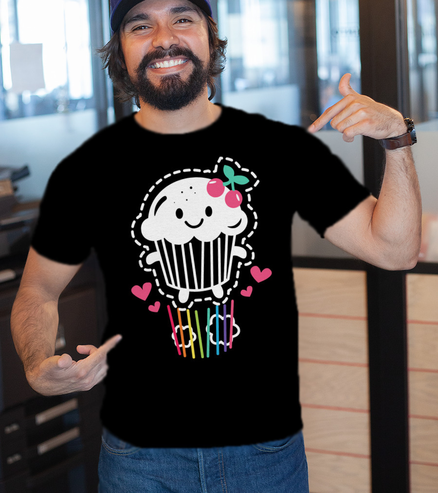Cupcake Cute Kawaii Rainbow Team Cherry Hearts Rainbow Jump T-Shirt